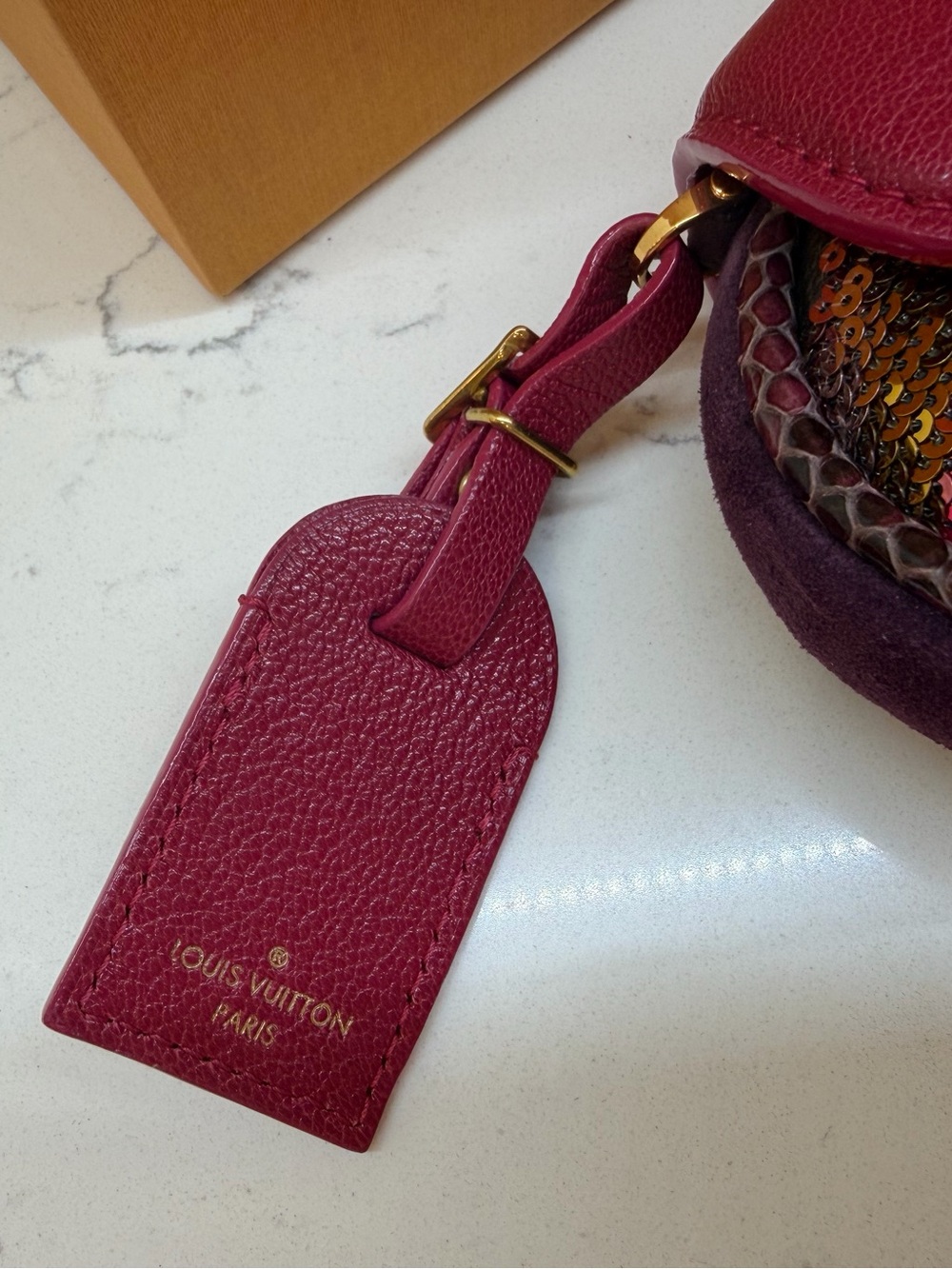 Louis Vuitton Magenta pink Sequin-Embellished Monogram Clutch with python Trim. - Picture 8 of 13